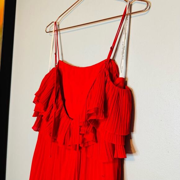 HALSTON HERITAGE Women's Plisse Georgette Popover Ruffle Midi Dress Size Small - Picture 6 of 13